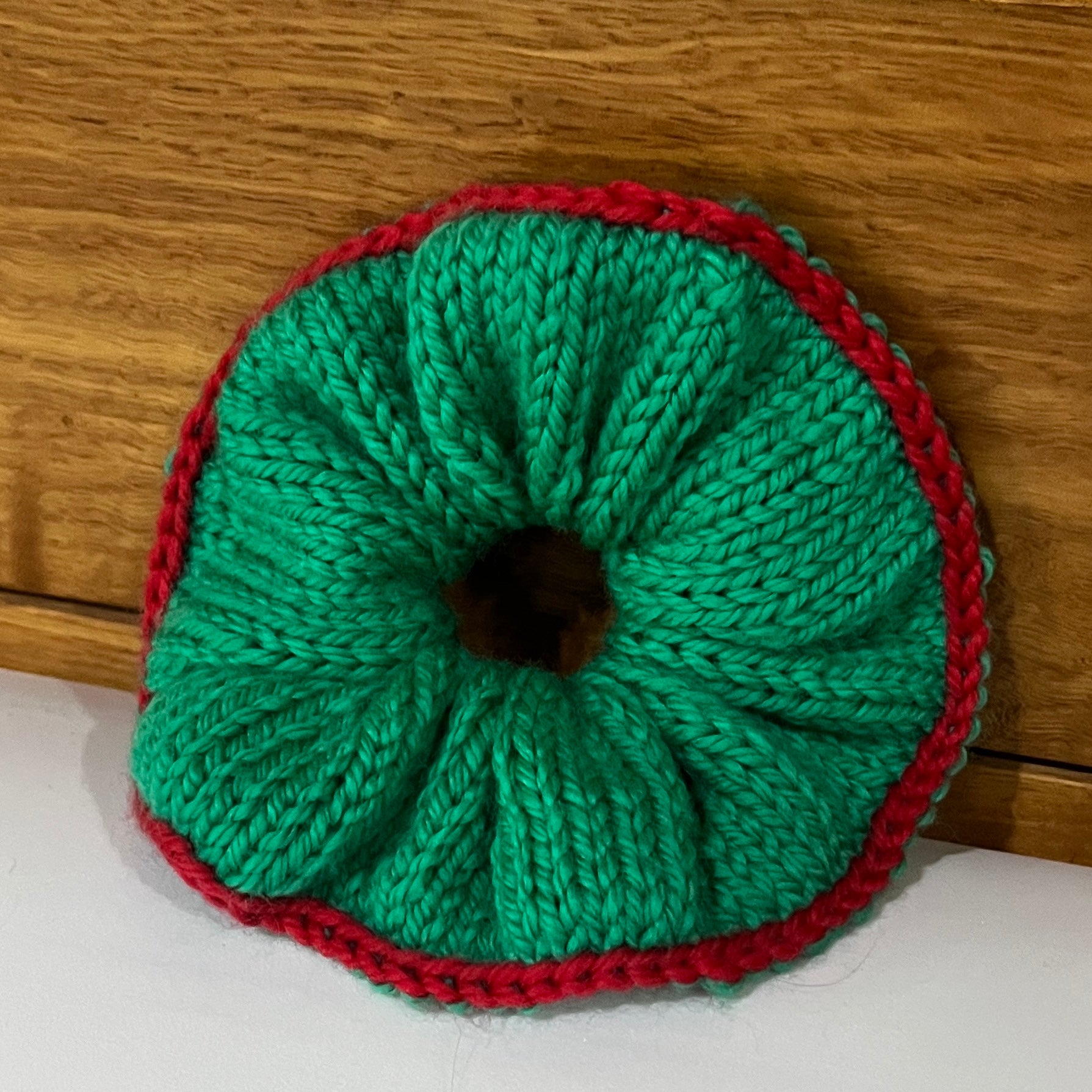 Hand knit Christmas scrunchies