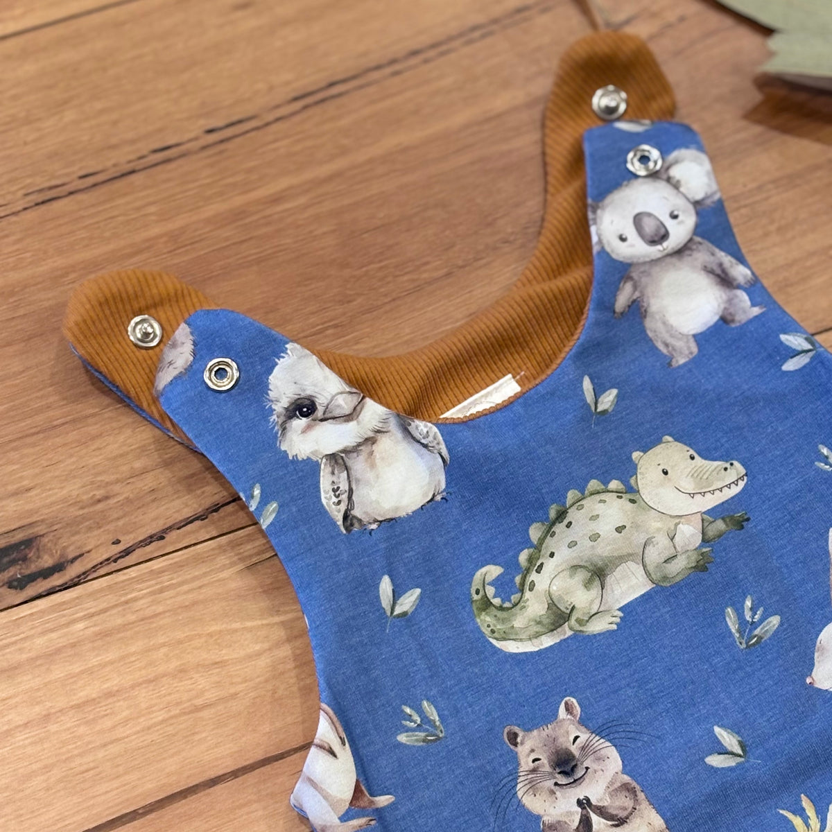 Baby Stretch Overalls | Blue Australian Animals | Size 000 to 3 | Made to order