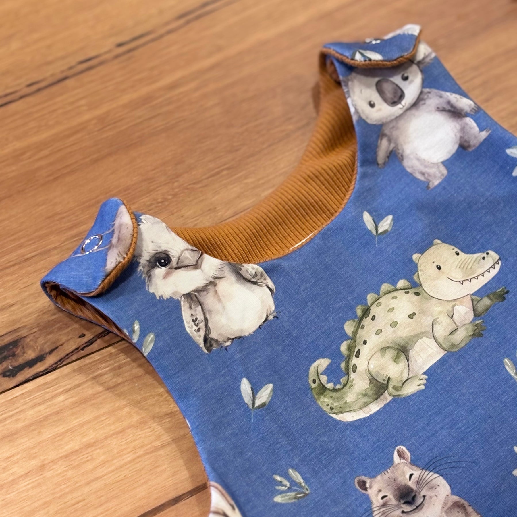 Baby Stretch Overalls | Blue Australian Animals | Size 000 to 3 | Made to order