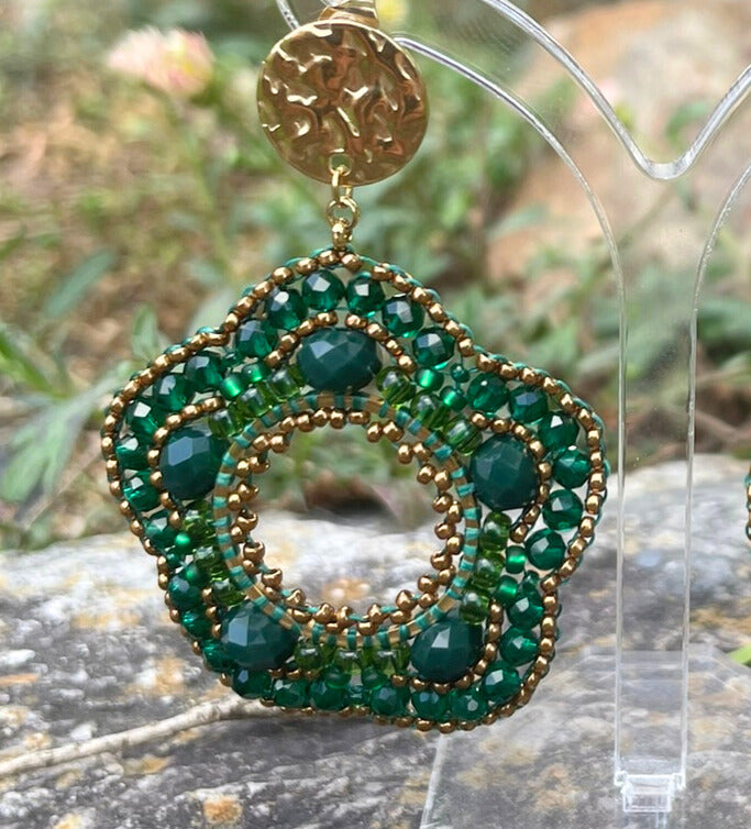 "Fleur" Emerald Green Beaded Earrings