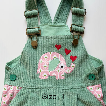 Soft Cord Elephant Love Overalls