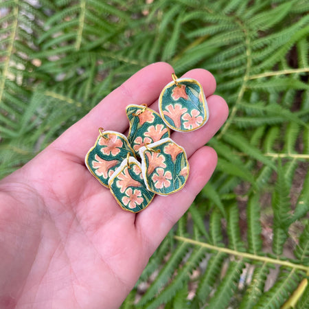 Pink Floral Shell Pendant with Gold Edges