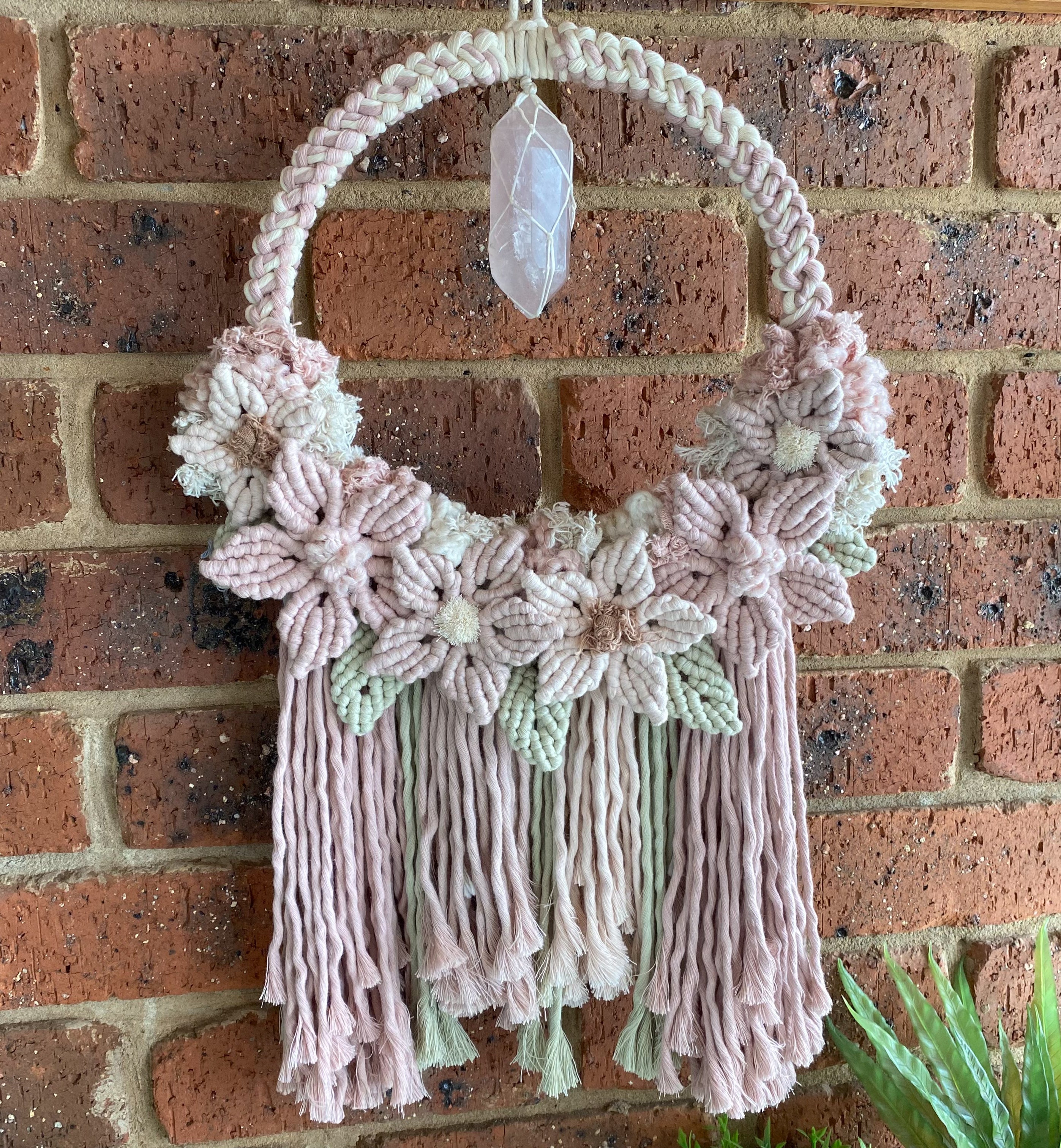 Macrame Large Floral Wreath Wall Hanging - Rose Quartz Point