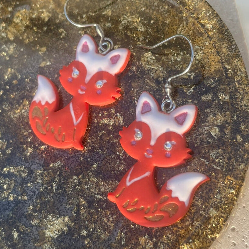 Hand Painted Polymer Clay Orange Fox Earrings