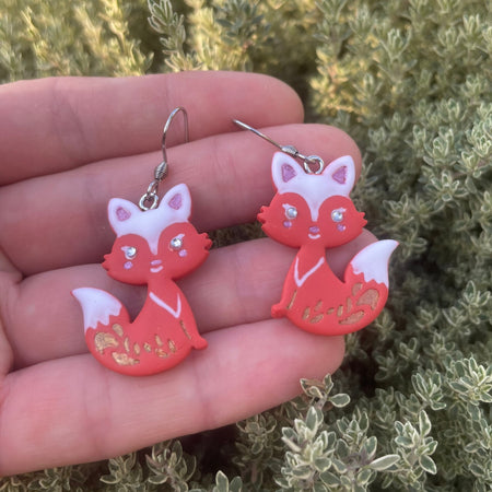 Hand Painted Polymer Clay Orange Fox Earrings
