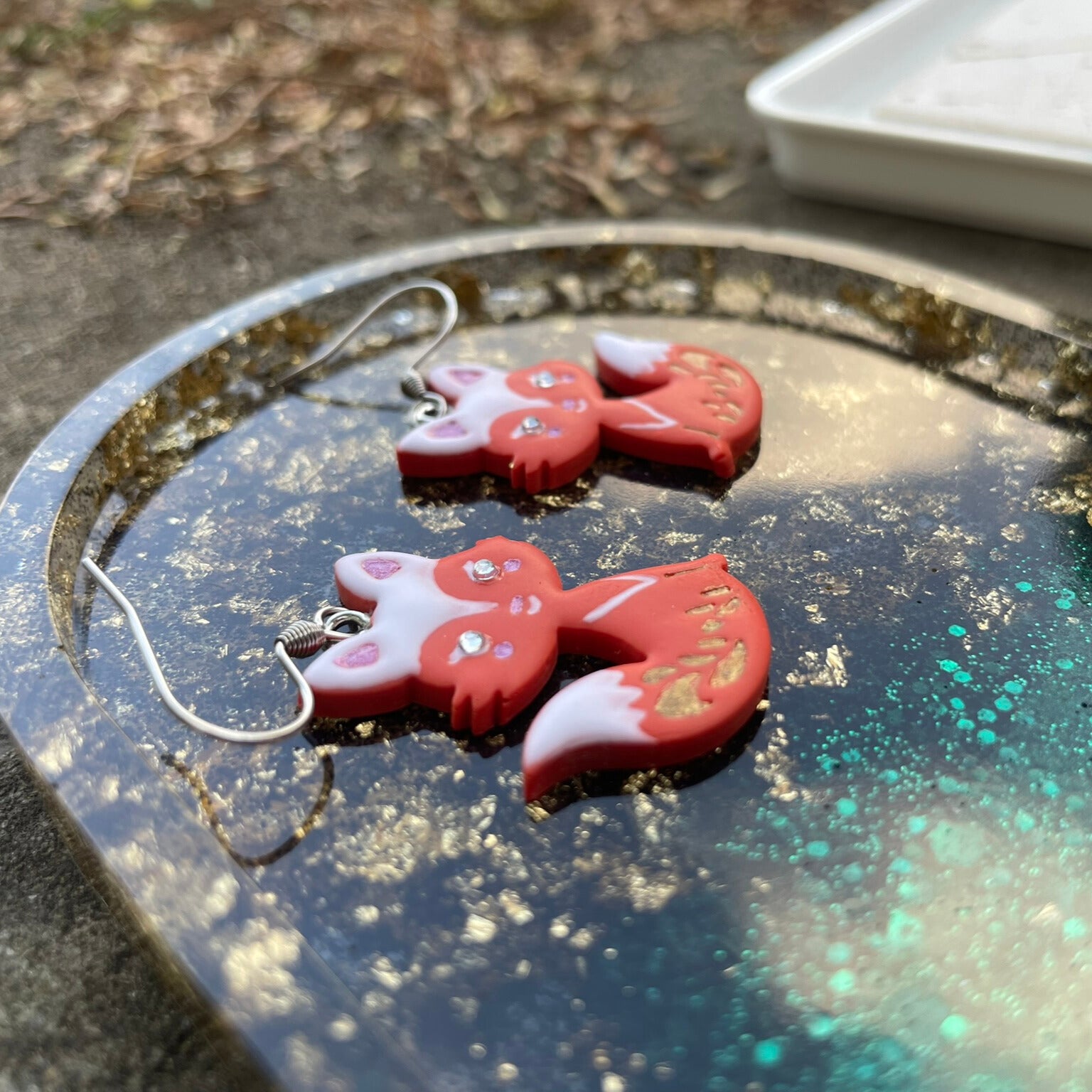 Hand Painted Polymer Clay Orange Fox Earrings