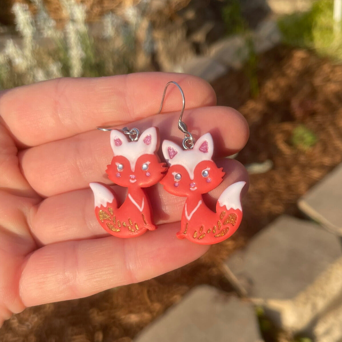Hand Painted Polymer Clay Orange Fox Earrings