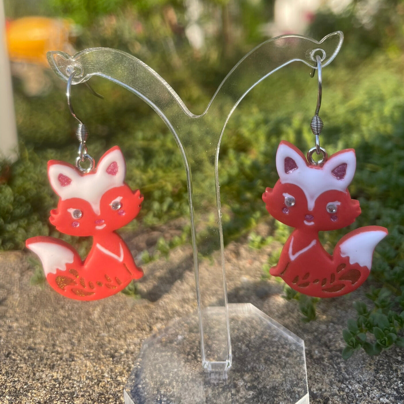 Hand Painted Polymer Clay Orange Fox Earrings