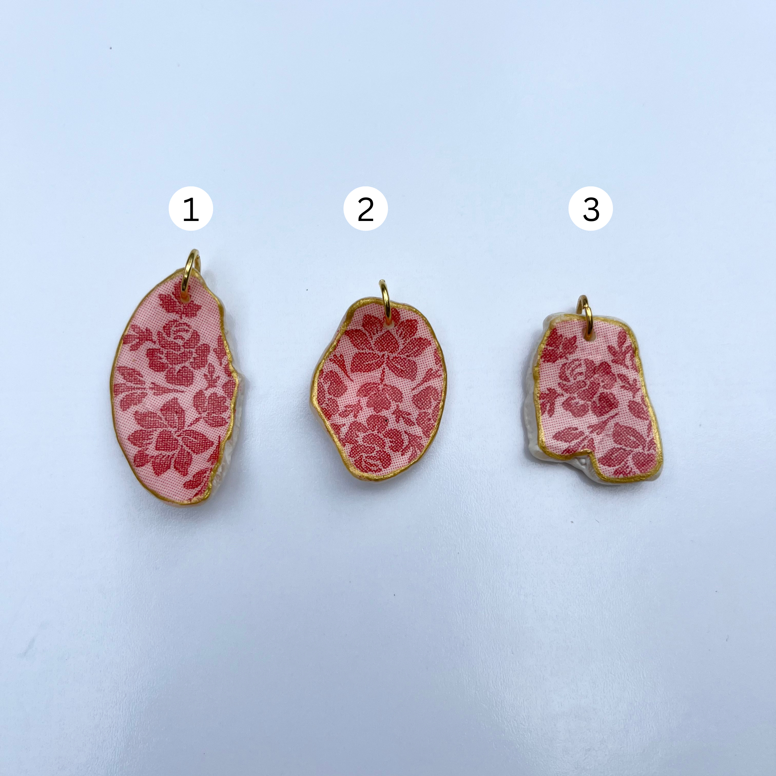Red Floral Shell Pendant with Gold Edges