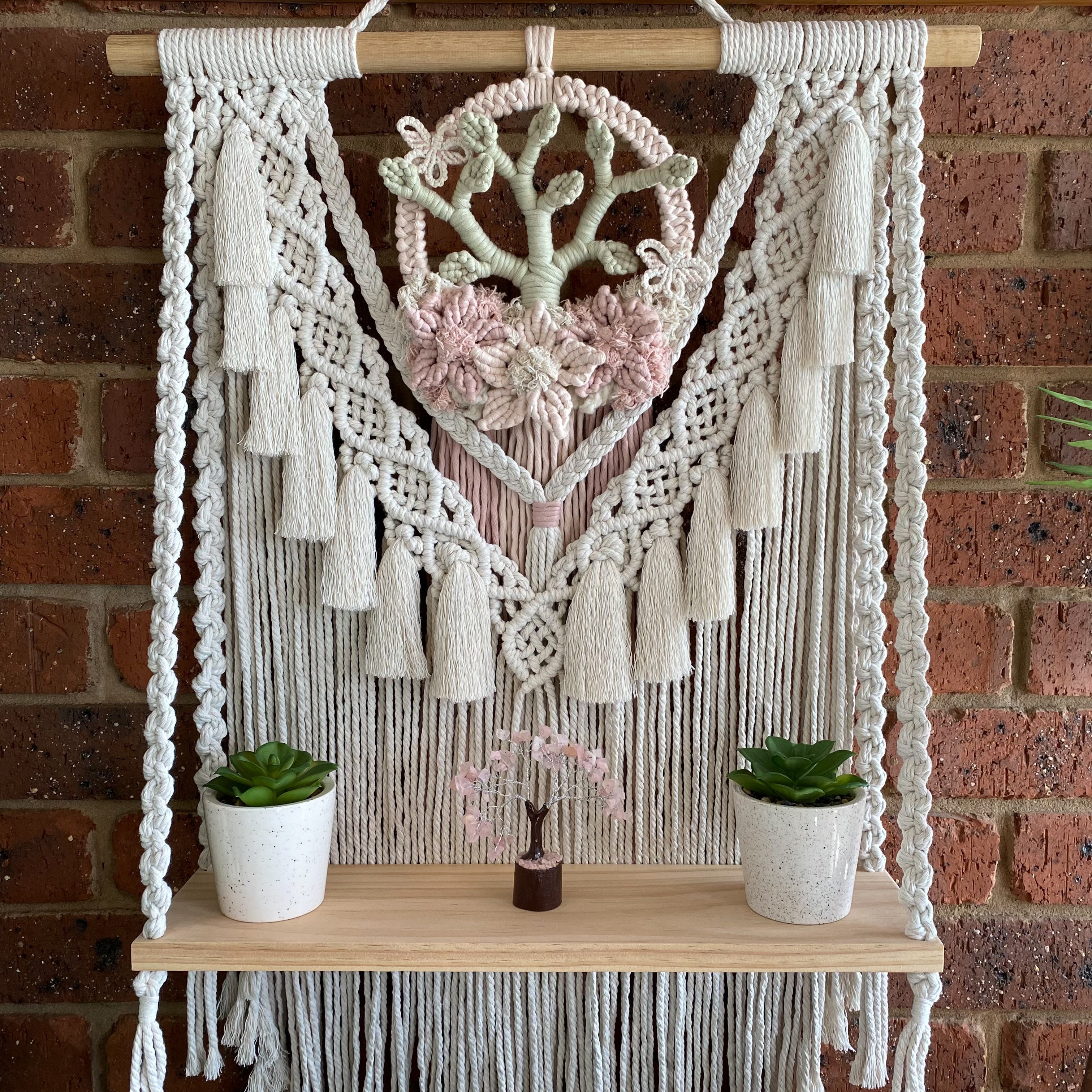 Macrame Floral Wreath Hanging Shelf - Large Size