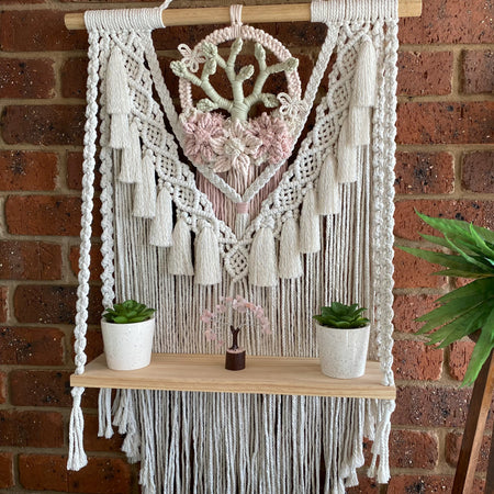 Macrame Floral Wreath Hanging Shelf - Large Size