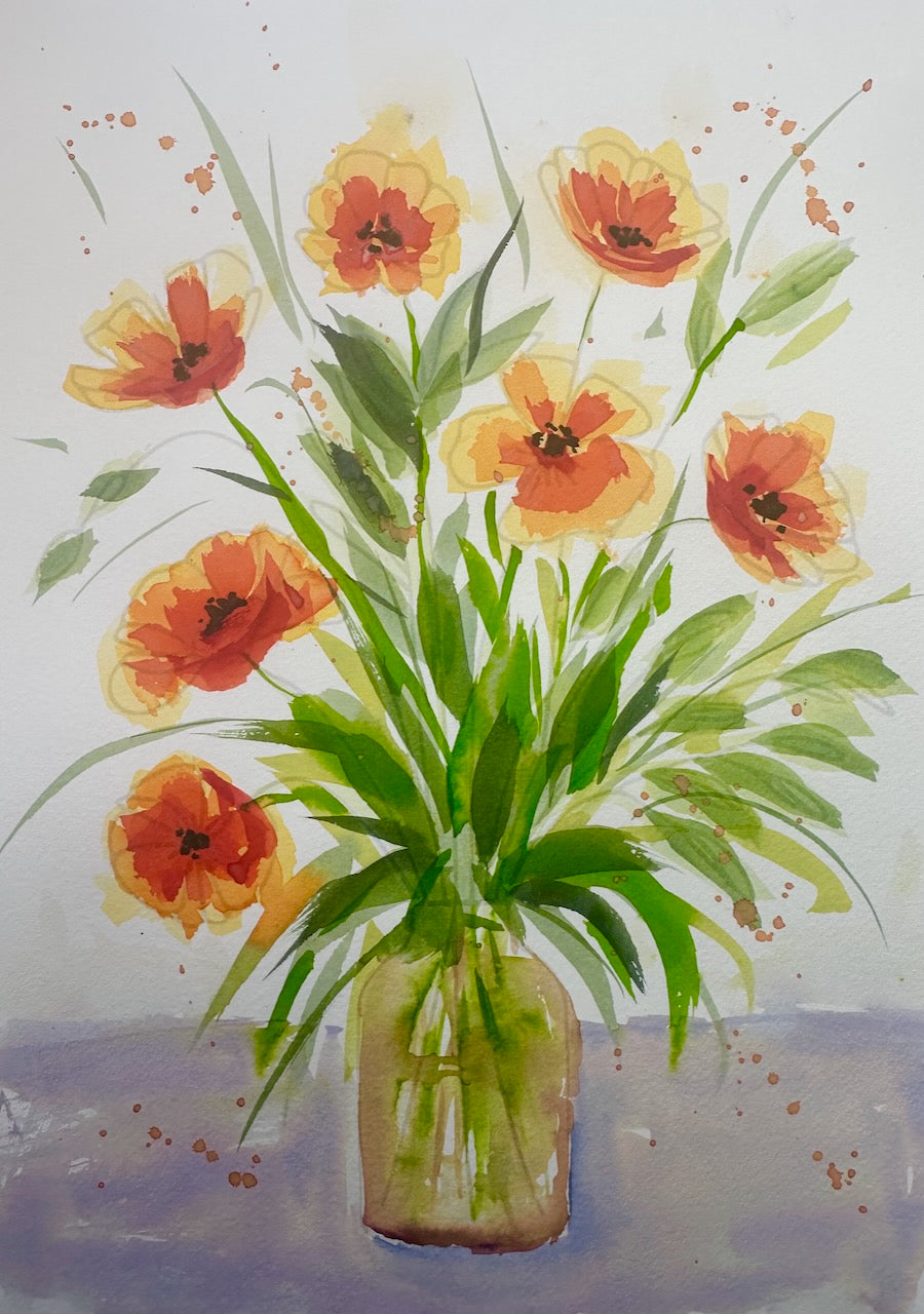 Floral Vase Watercolour Video Tutorial & Printable Line Drawing