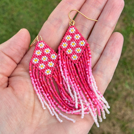 Beaded fringe earrings - Cherry Blossoms