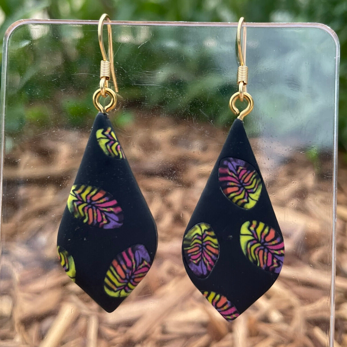 Black Neon Leaf Drop Earrings
