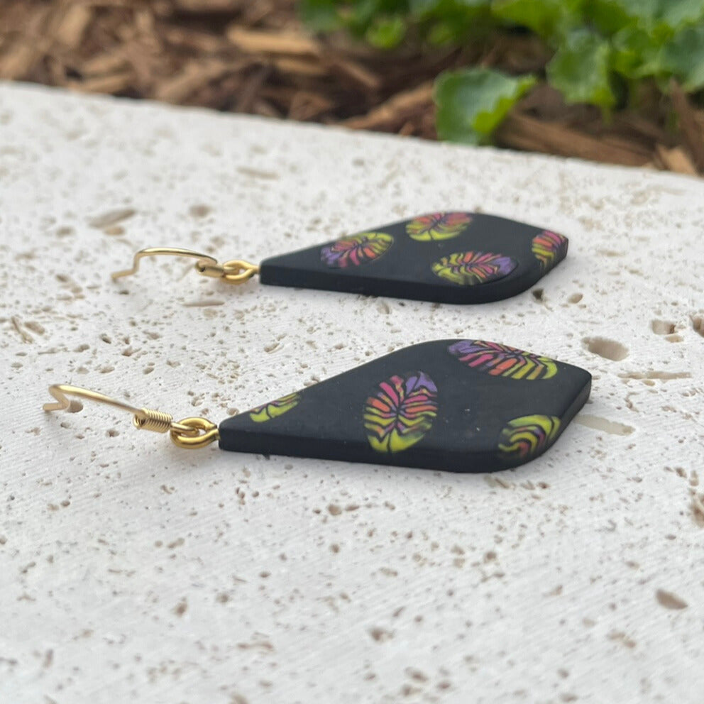 Black Neon Leaf Drop Earrings