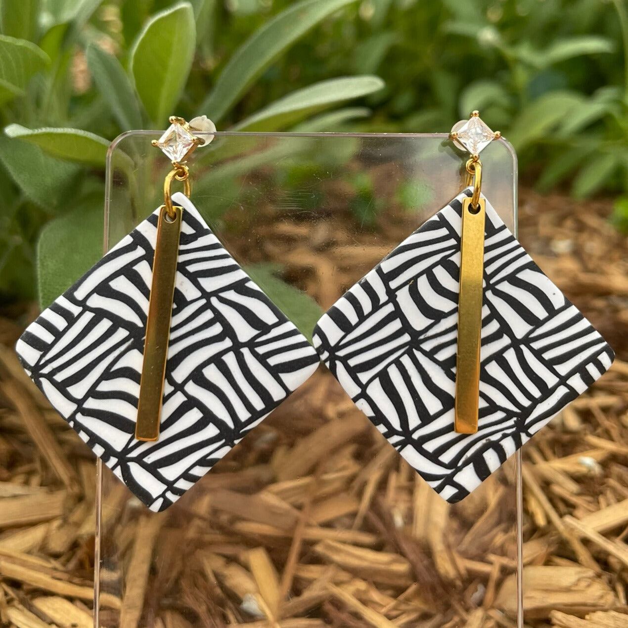 Black and white polymer clay earrings