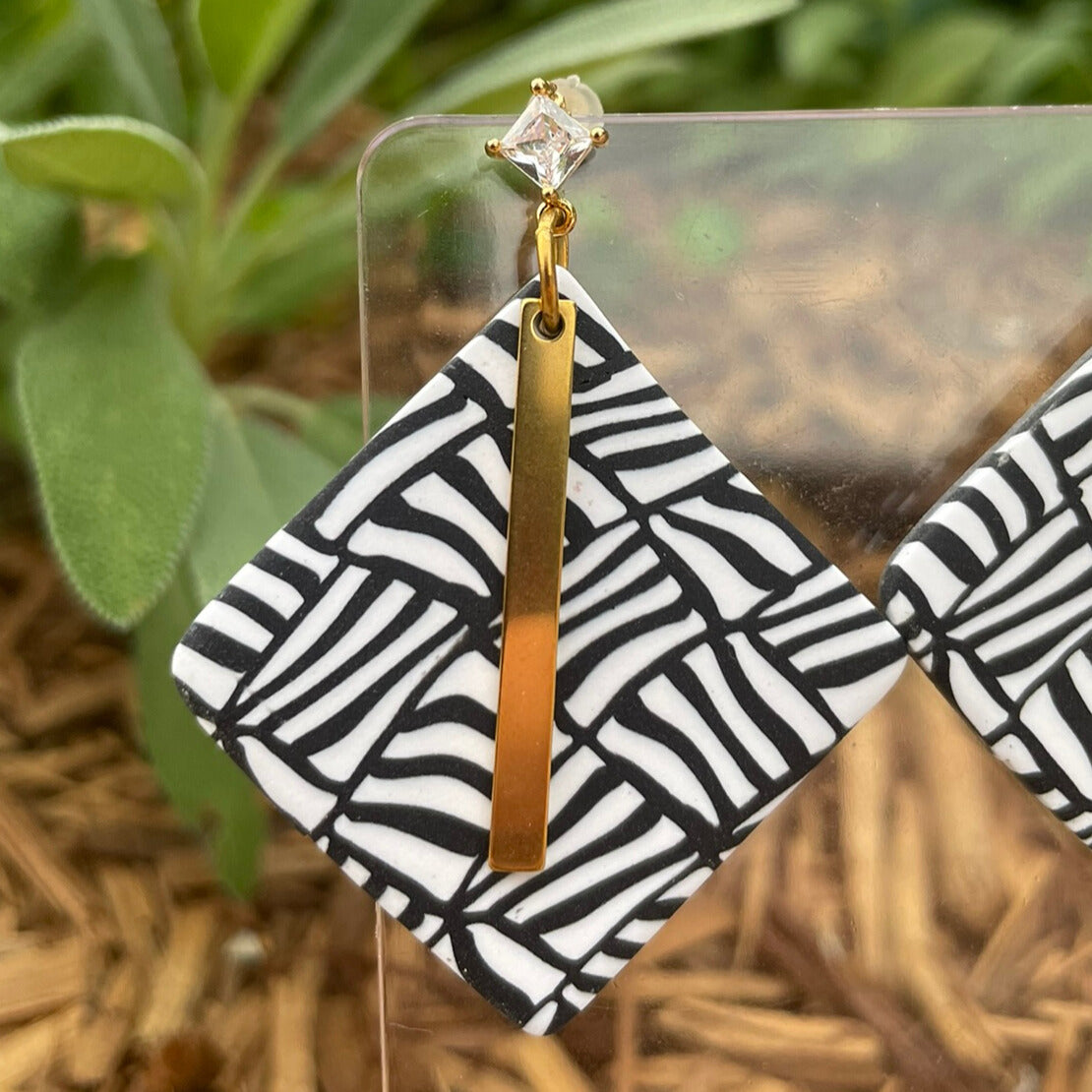 Black and white polymer clay earrings