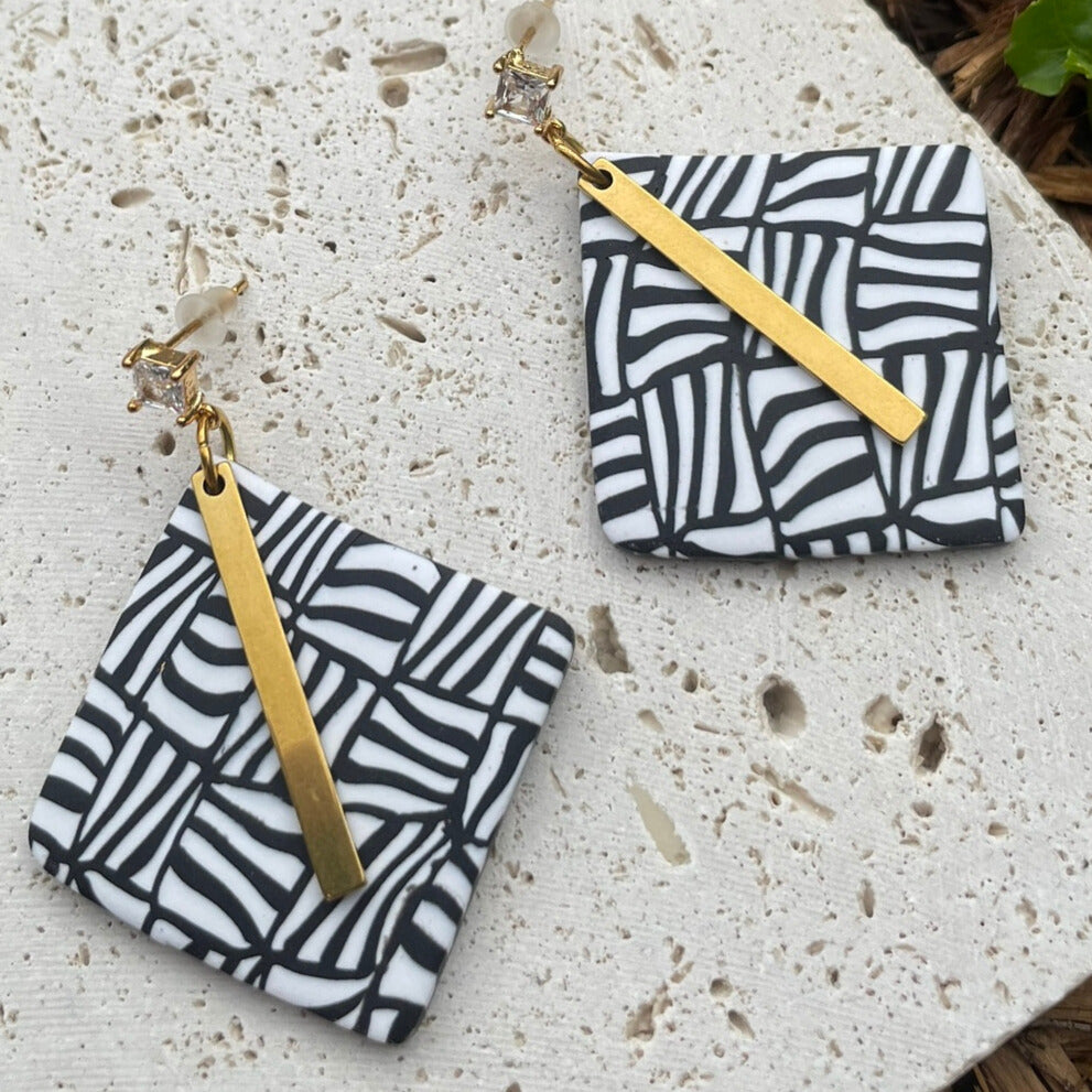 Black and white polymer clay earrings