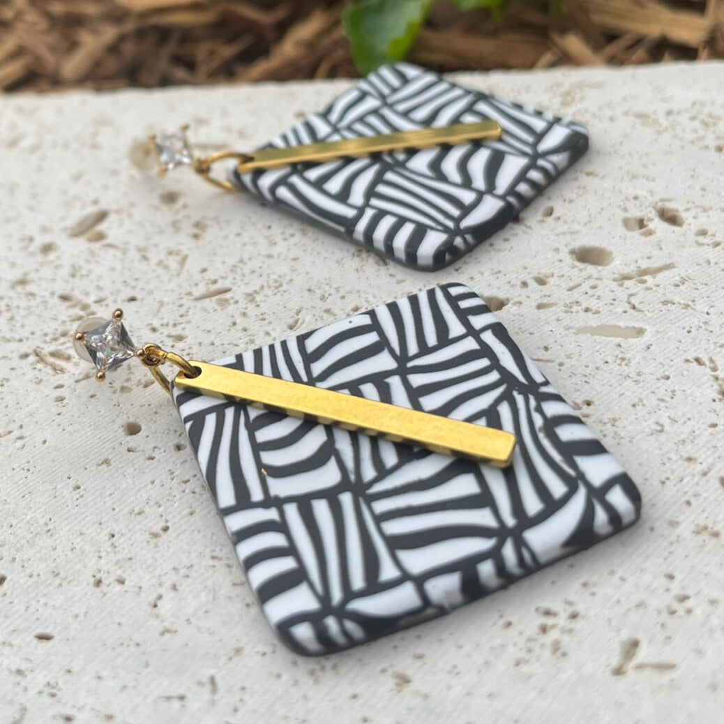 Black and white polymer clay earrings