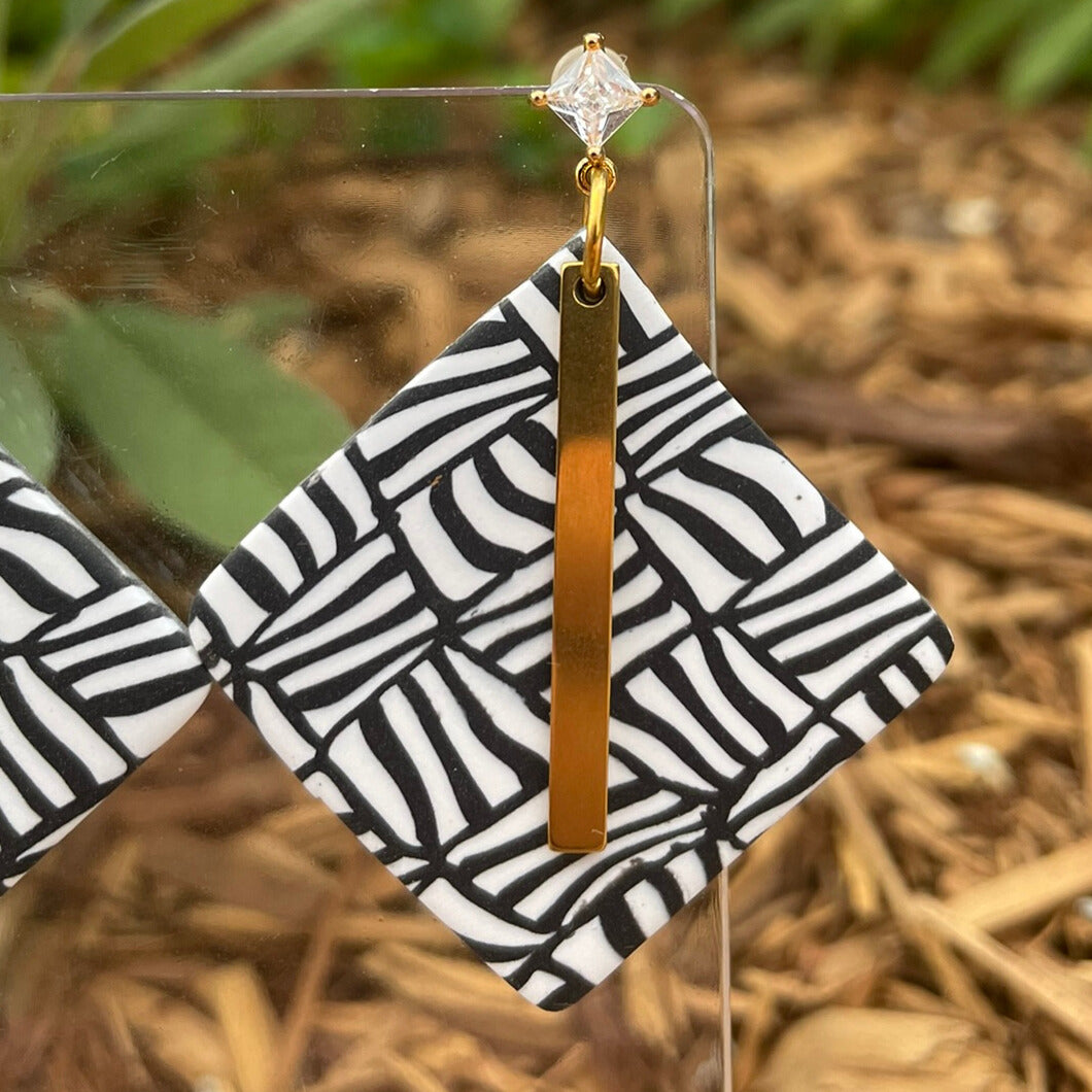 Black and white polymer clay earrings