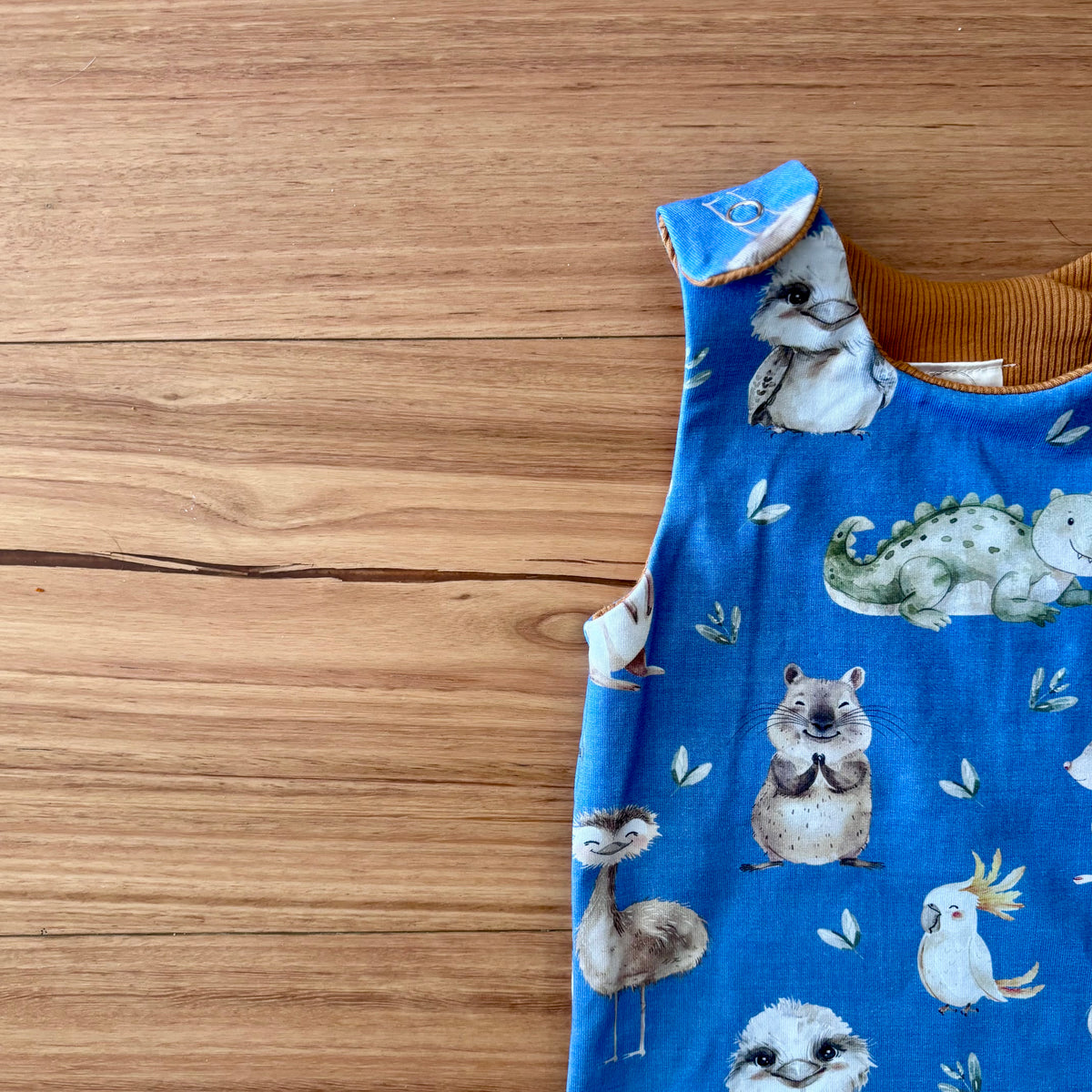 Baby Stretch Overalls | Blue Australian Animals | Size 000 to 3 | Made to order