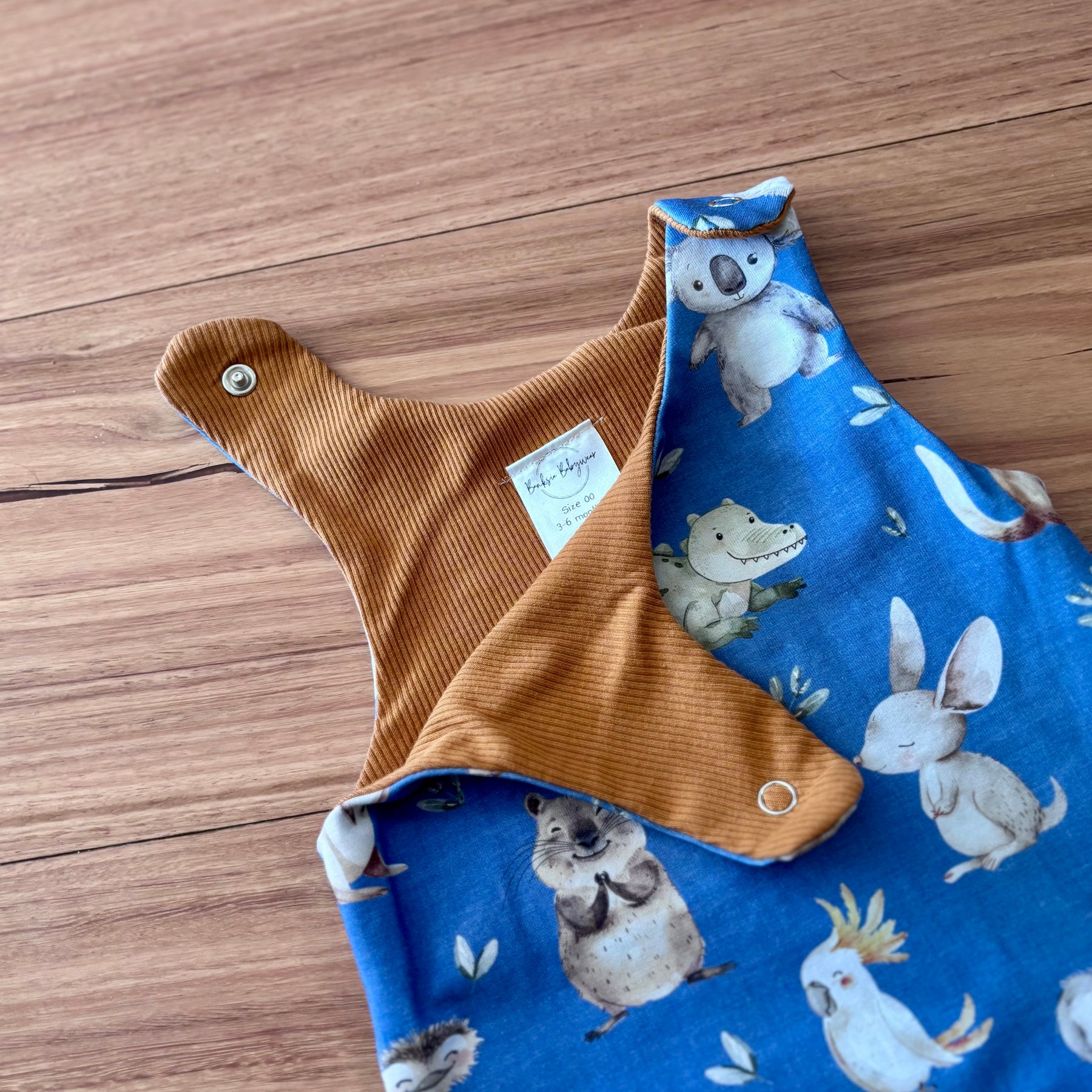Baby Stretch Overalls | Blue Australian Animals | Size 000 to 3 | Made to order