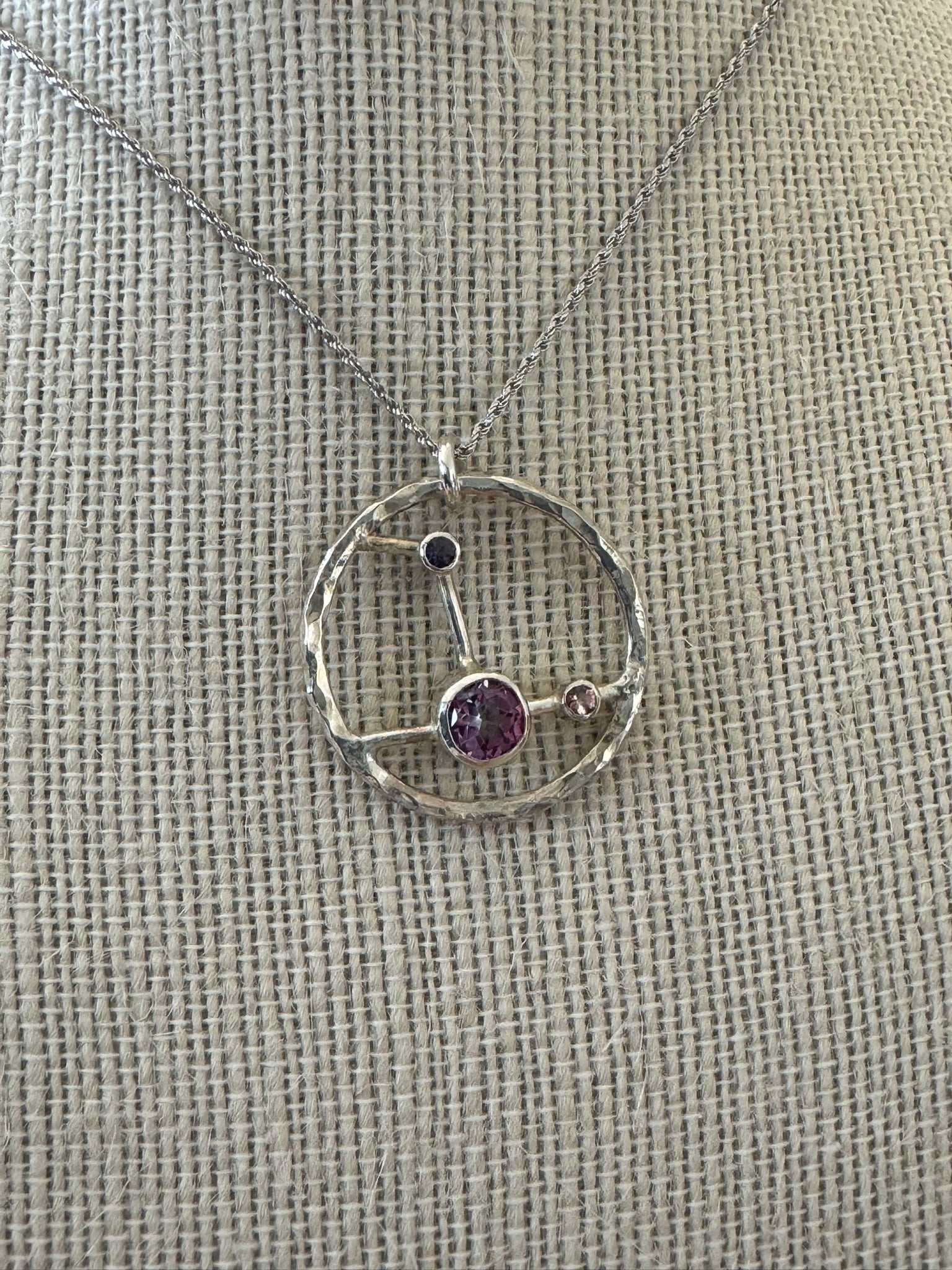 Handmade Sterling Silver Pendant with Alexandrite, Amethyst & Iolite