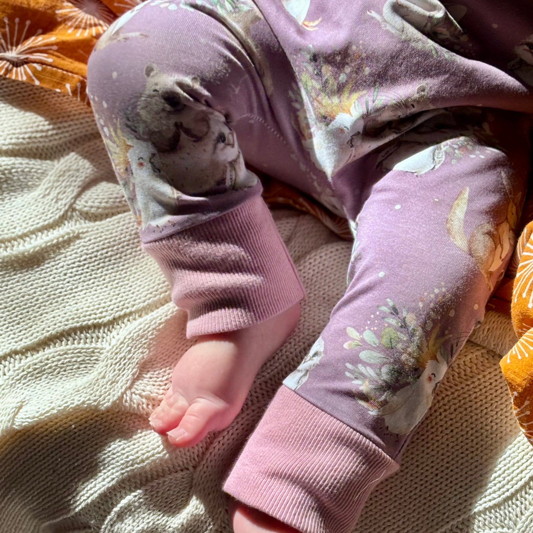 Baby Stretch Overalls | Purple Australian Animals | Size 000 to 3 | Made to order