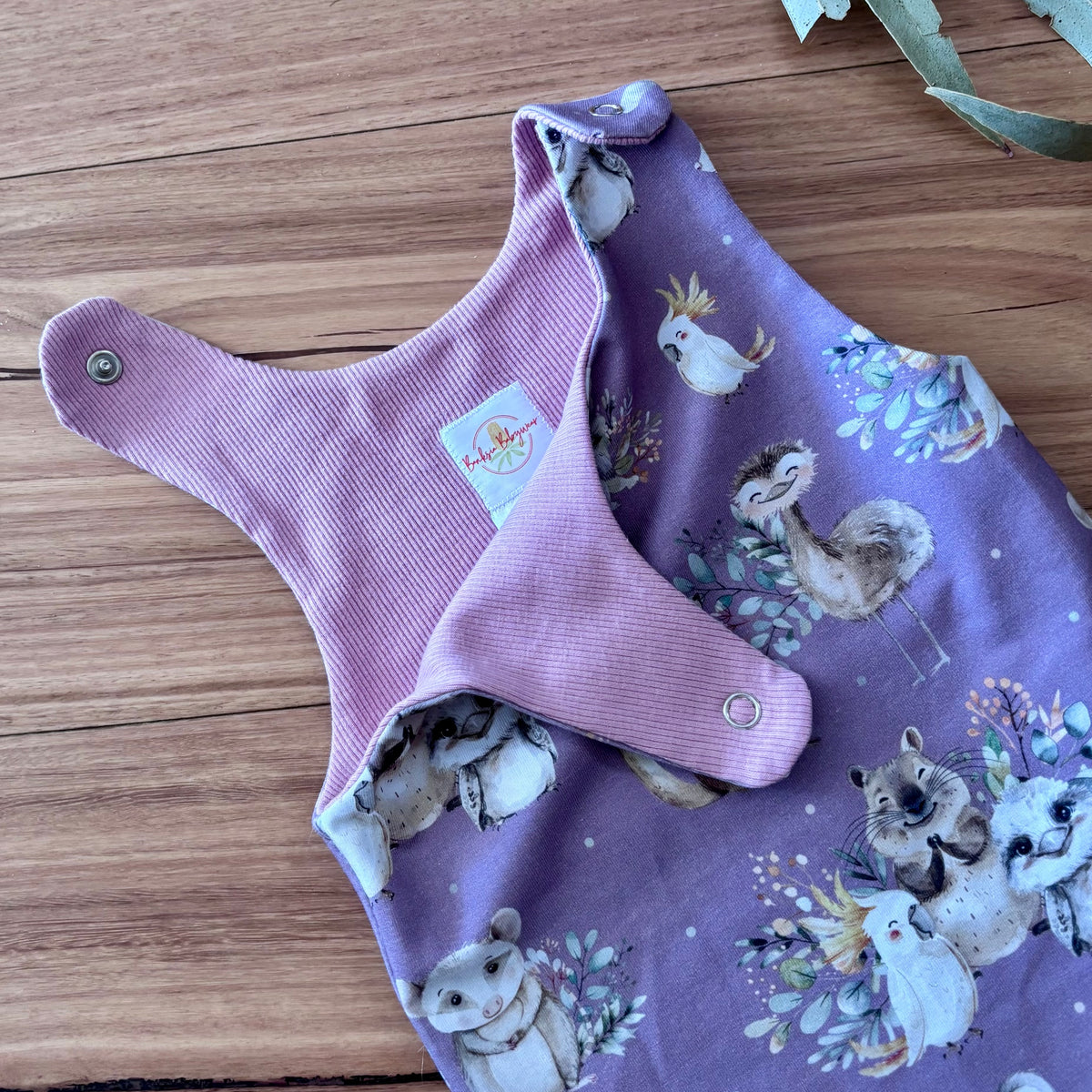 Baby Stretch Overalls | Purple Australian Animals | Size 000 to 3 | Made to order