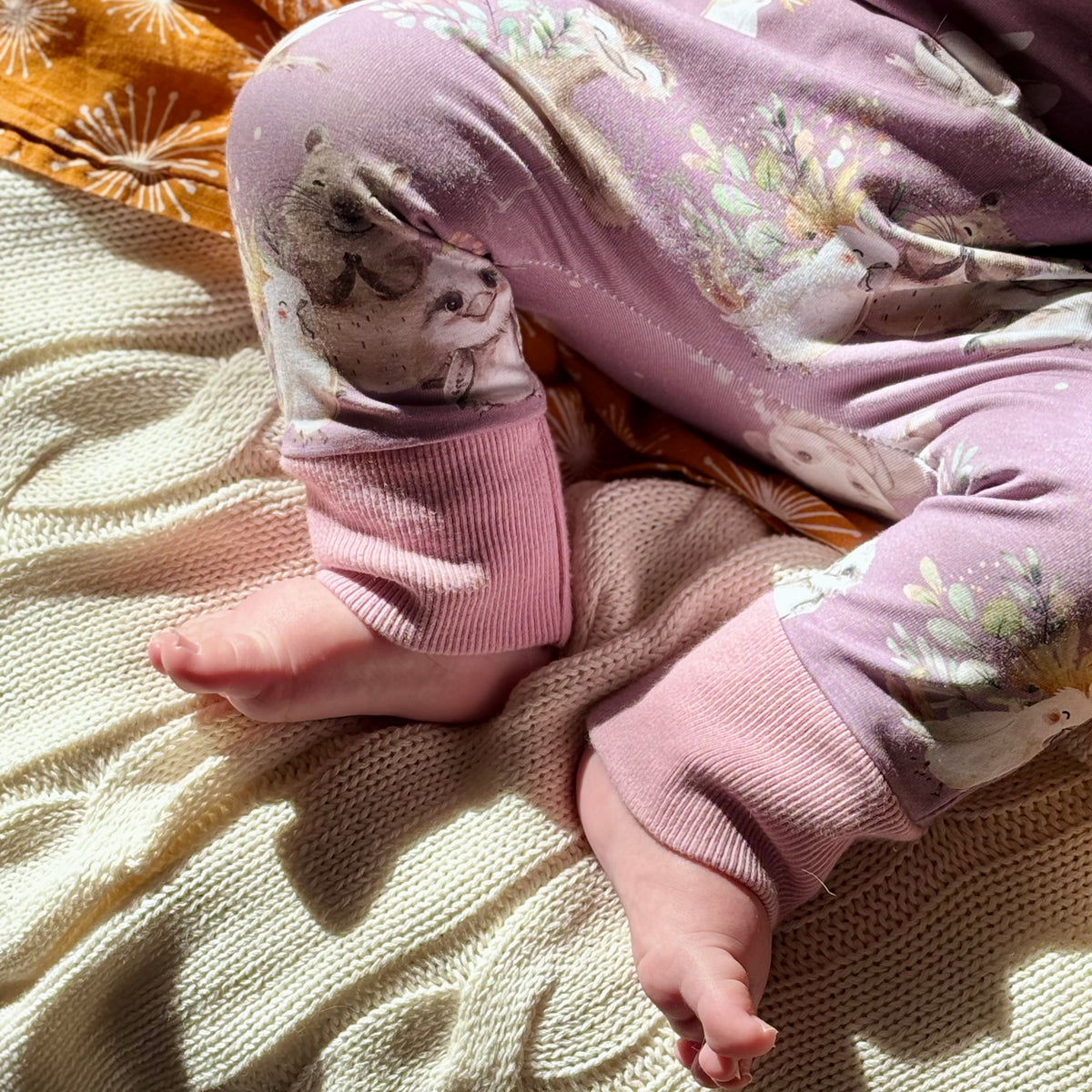 Baby Stretch Overalls | Purple Australian Animals | Size 000 to 3 | Made to order