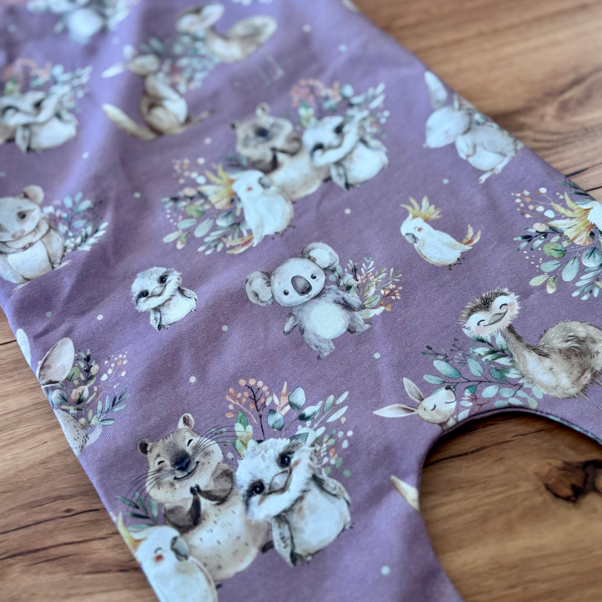 Baby Stretch Overalls | Purple Australian Animals | Size 000 to 3 | Made to order