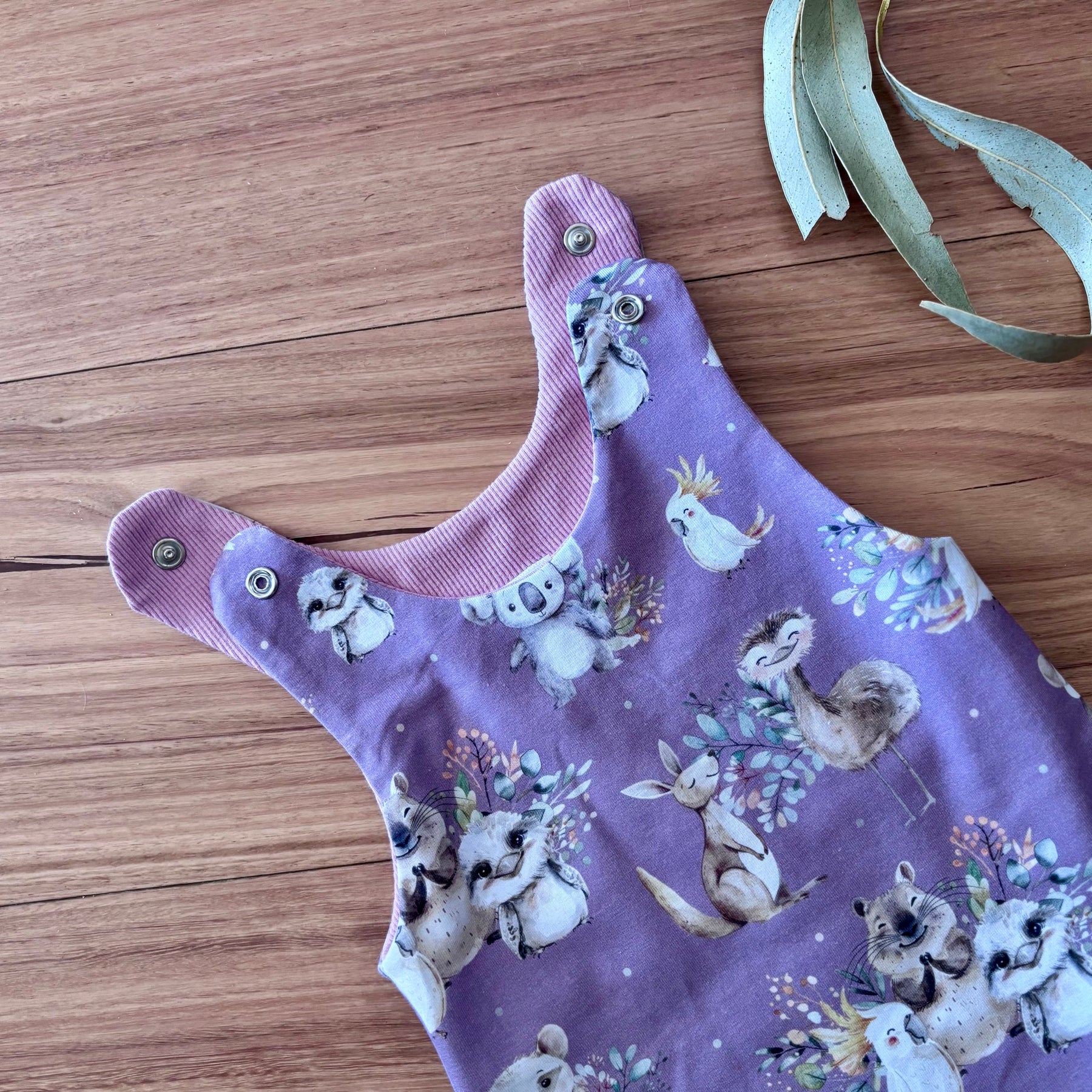 Baby Stretch Overalls - Purple Australian Animals