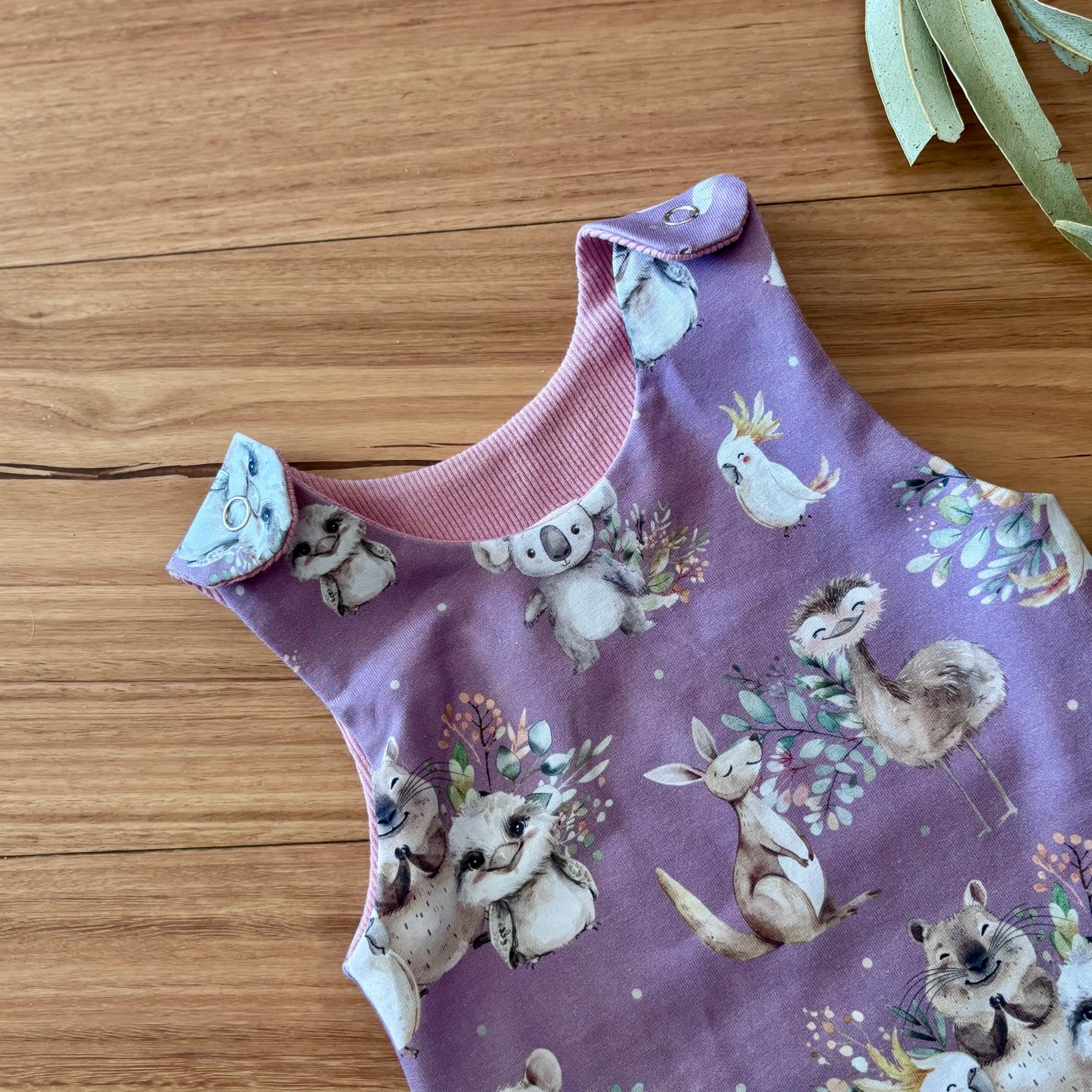 Baby Stretch Overalls - Purple Australian Animals