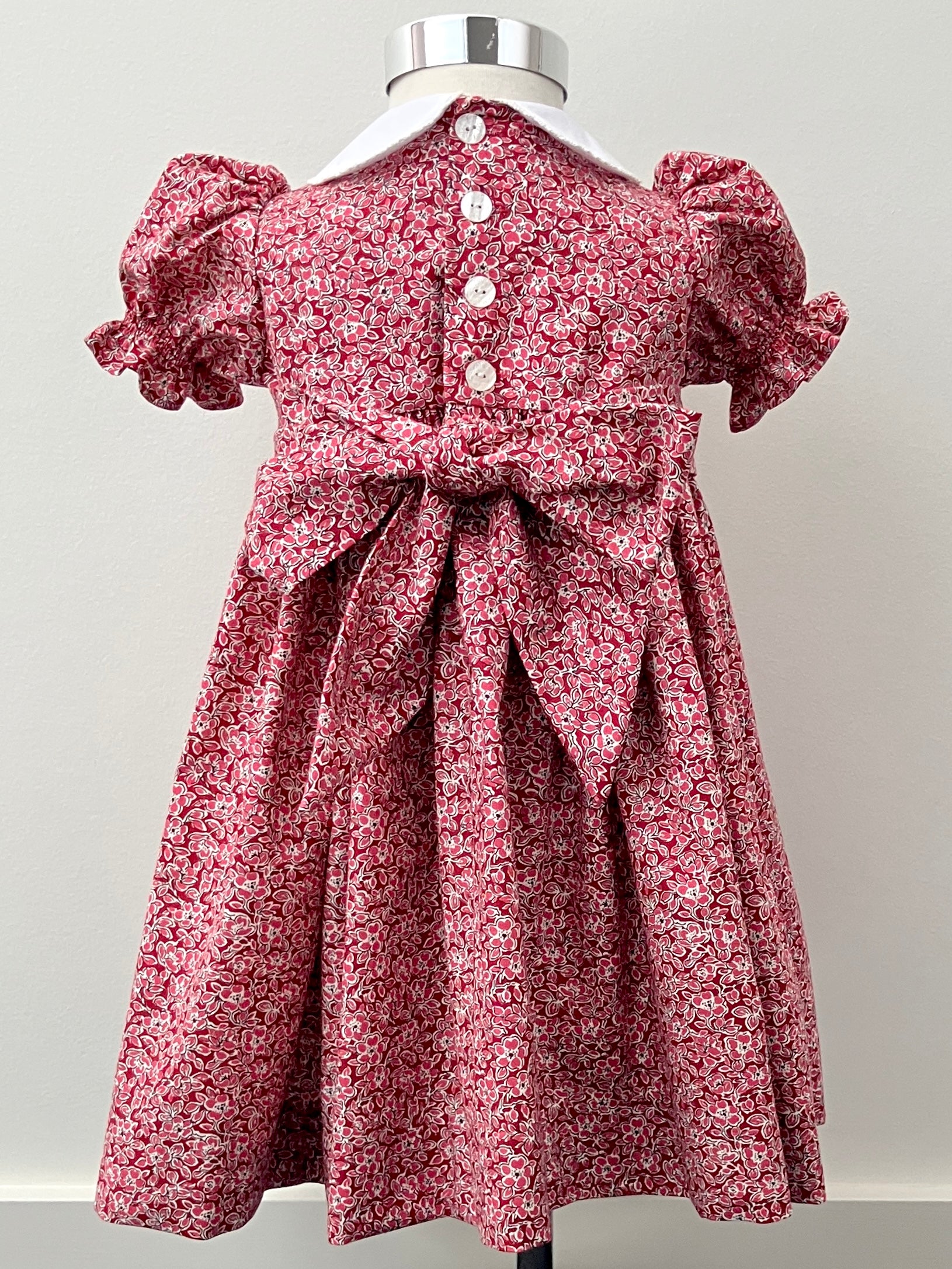 Hand-smocked and embroidered Christmas dress - size 2 - Liberty floral fabric