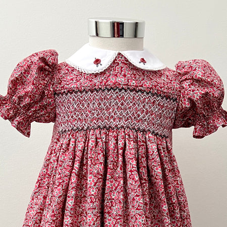 Hand-smocked and embroidered Christmas dress - size 2 - Liberty floral fabric