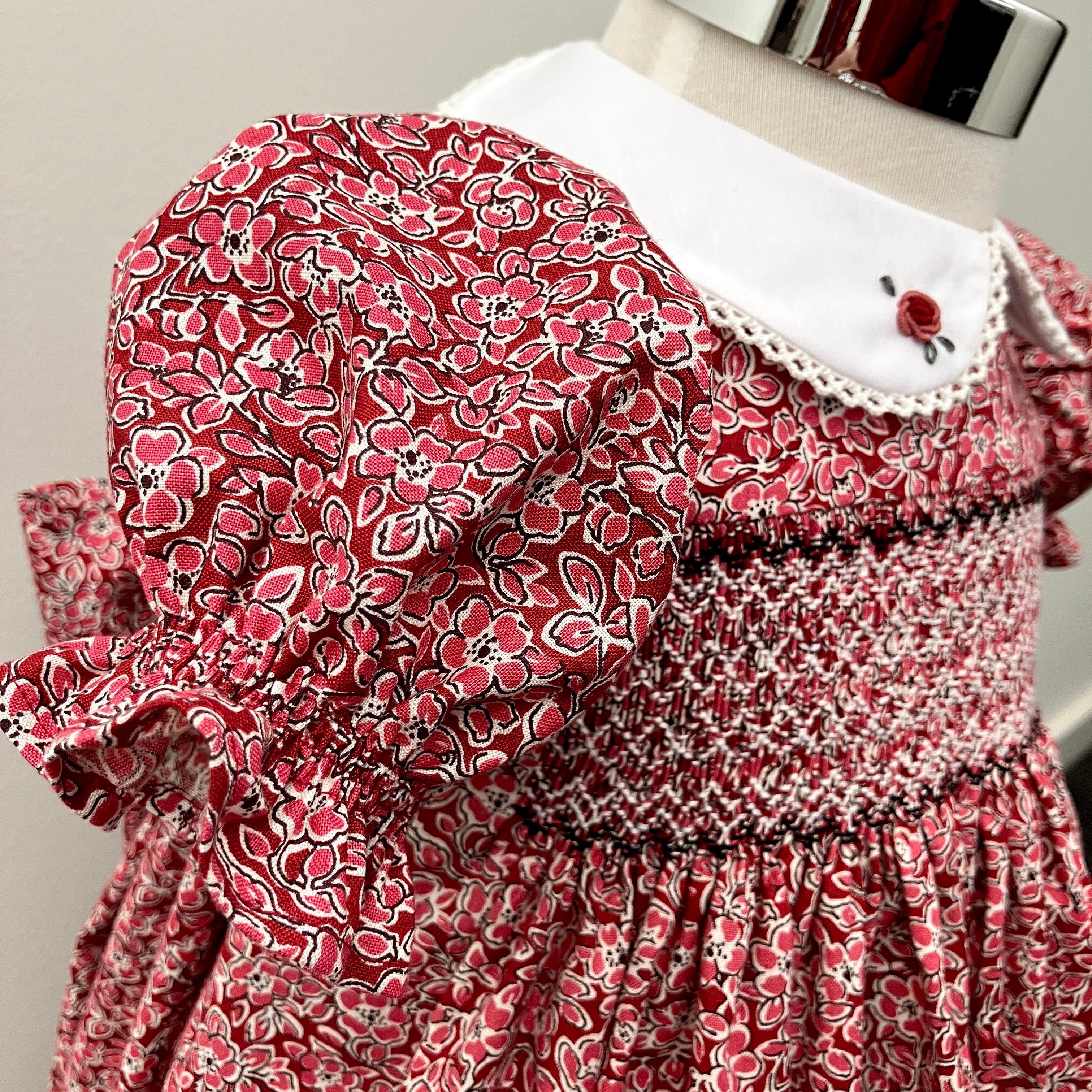 Hand-smocked and embroidered Christmas dress - size 2 - Liberty floral fabric