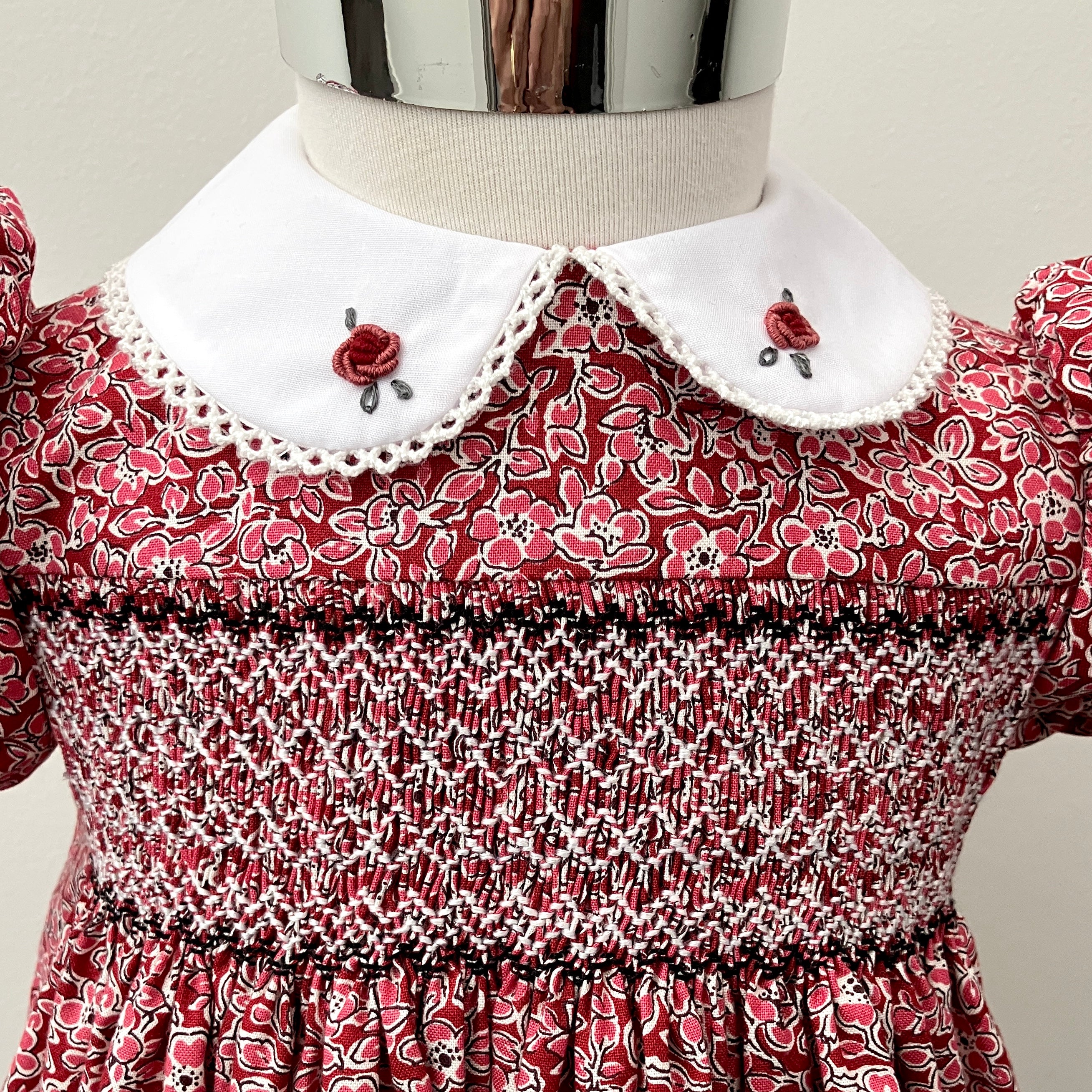 Hand-smocked and embroidered Christmas dress - size 2 - Liberty floral fabric