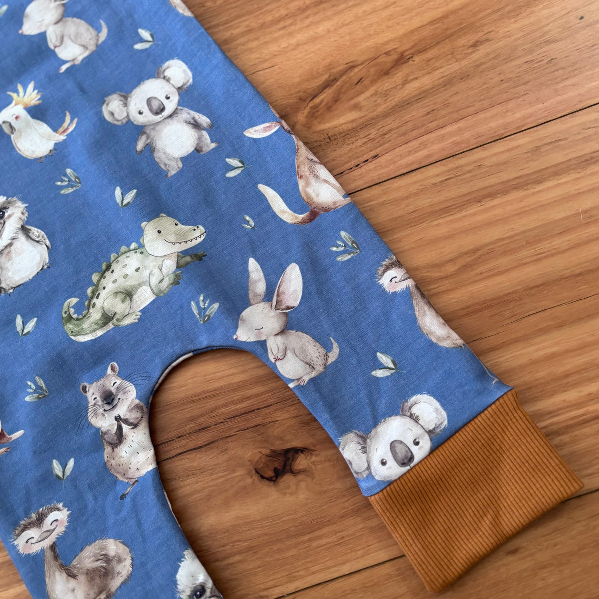 Baby Stretch Overalls | Blue Australian Animals | Size 000 to 3 | Made to order