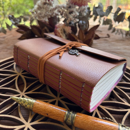 Tan Leather A6 Journal with Tree Charm