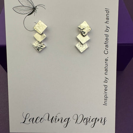 Textured Sterling Silver Triple Square Earrings