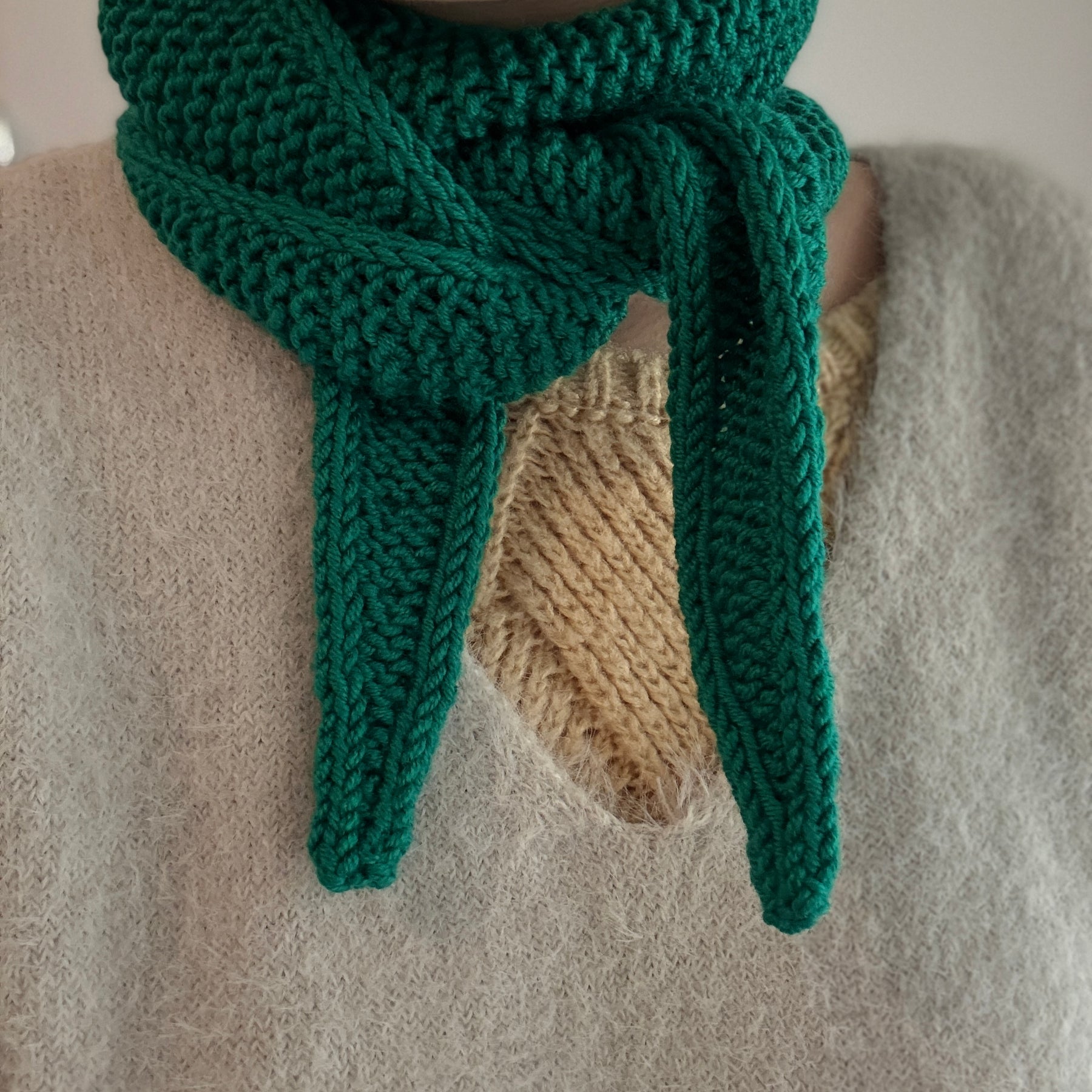 Hand knit sophie scarf in aquamarine green