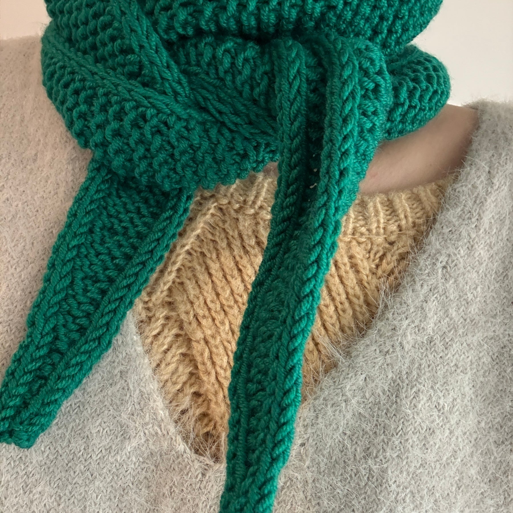Hand knit sophie scarf in aquamarine green