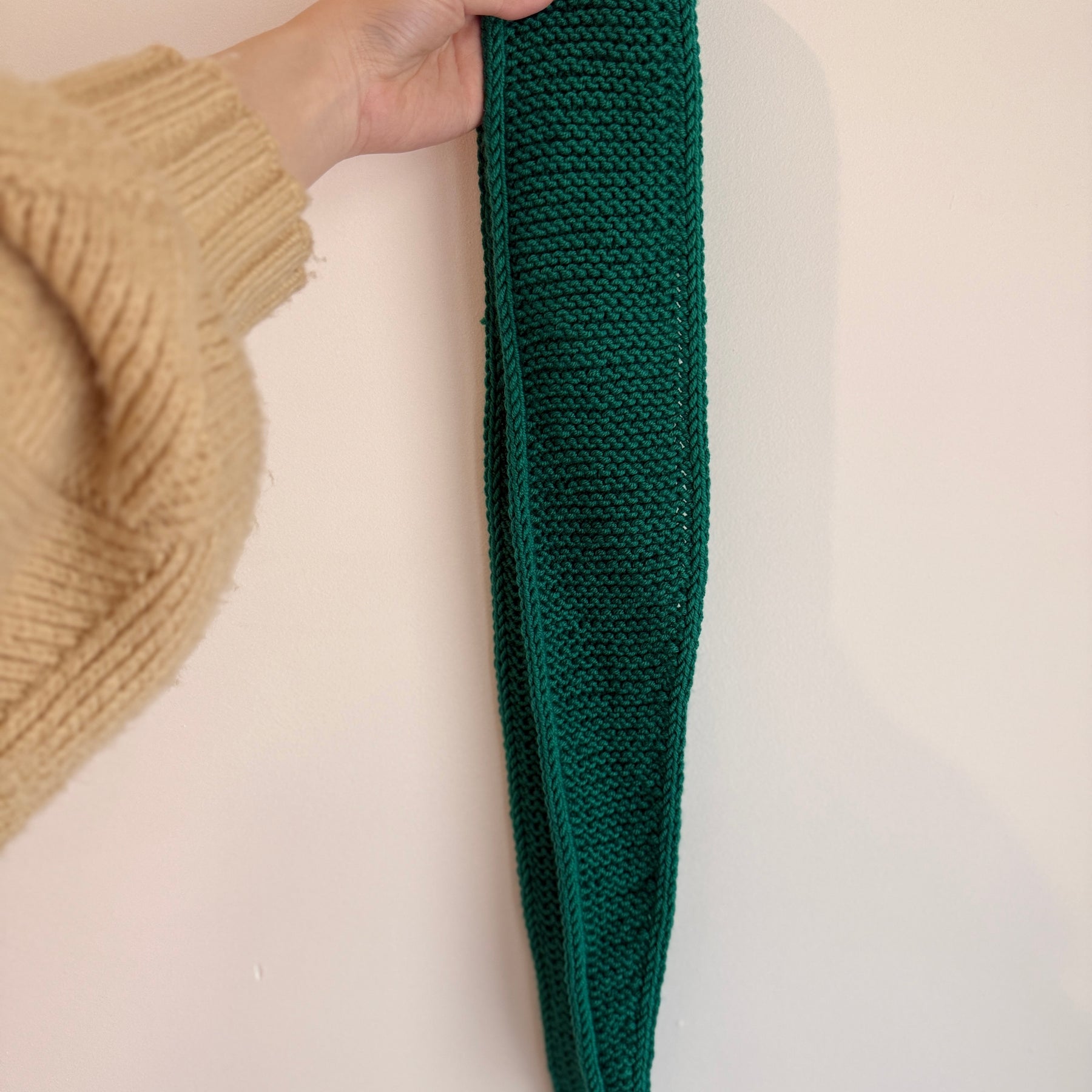 Hand knit sophie scarf in aquamarine green