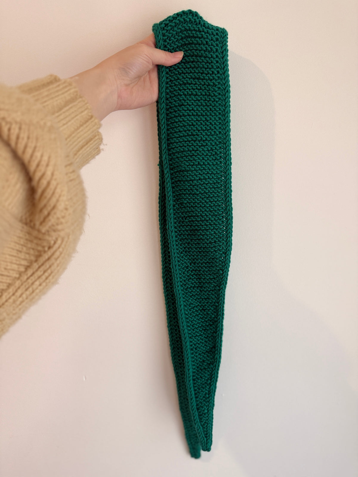 Hand knit sophie scarf in aquamarine green