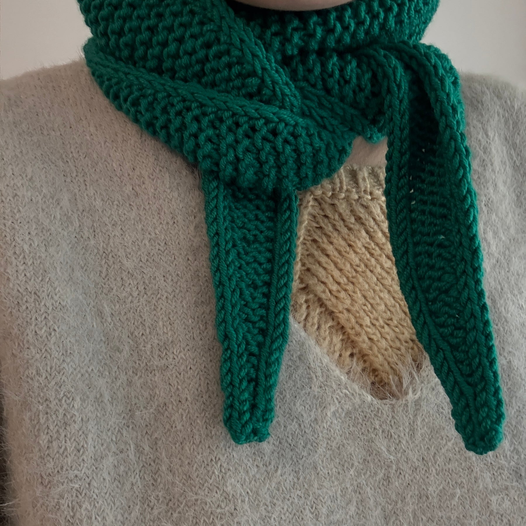Hand knit sophie scarf in aquamarine green