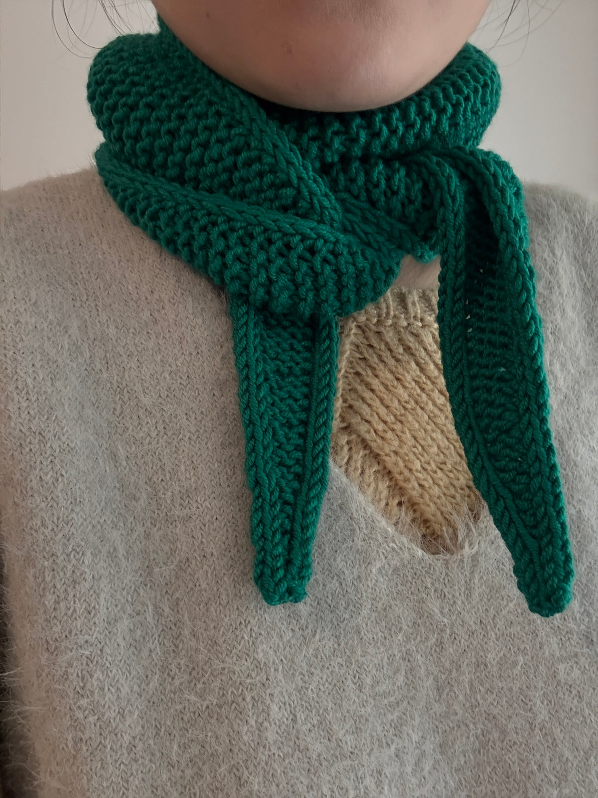 Hand knit sophie scarf in aquamarine green