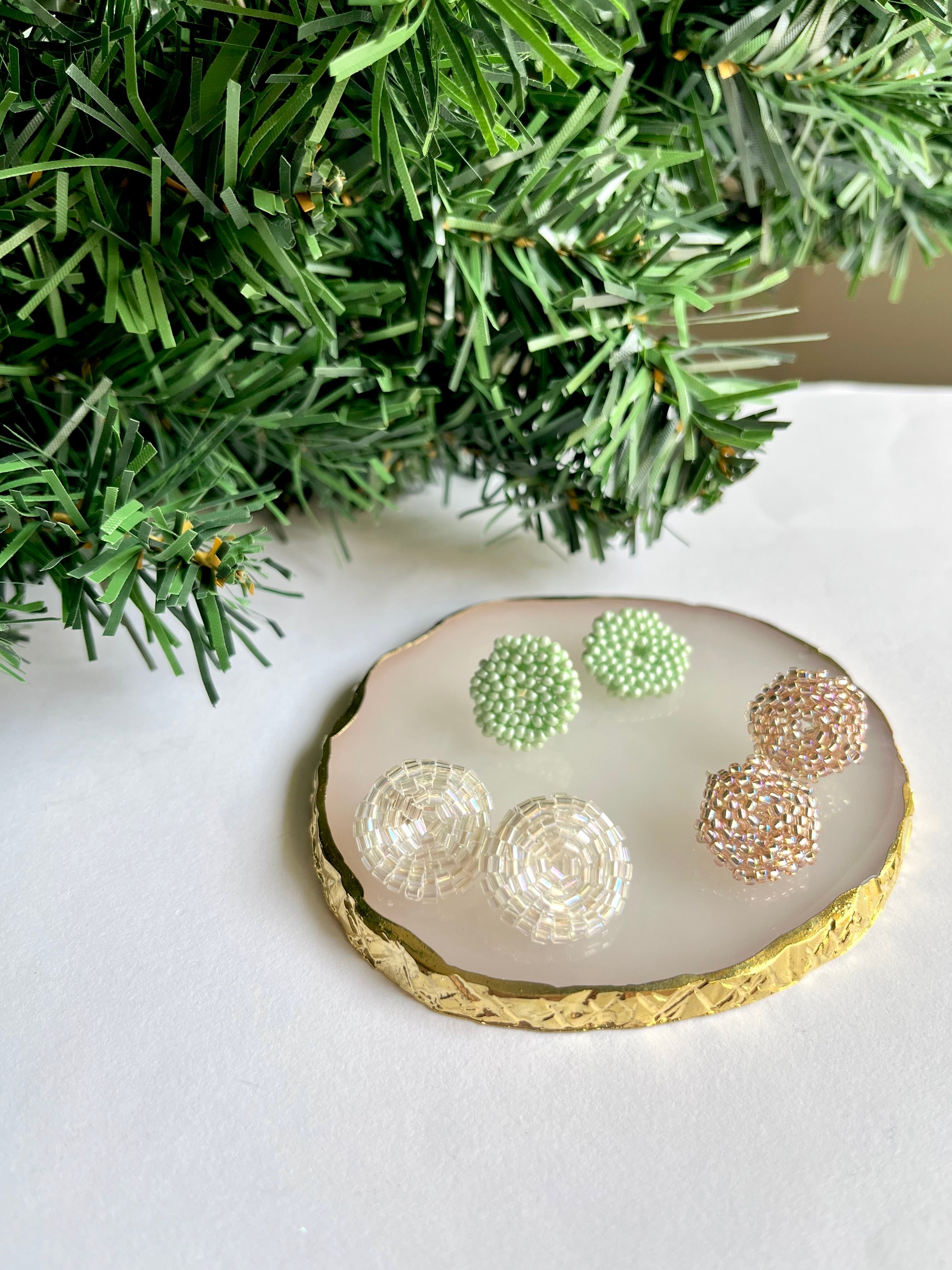 SILVER MOON | 3 colors | stud beaded earrings | silver, pink nude, blue turquoise