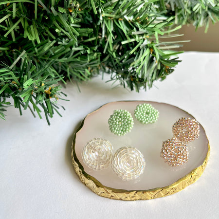 SILVER MOON | 3 colors | festive stud beaded earrings | silver, pink nude, blue turquoise