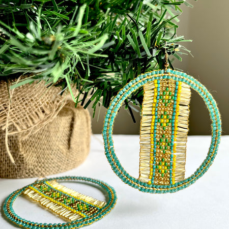 DESERT SUN | hoop earrings | blue, gold, green | beaded pattern