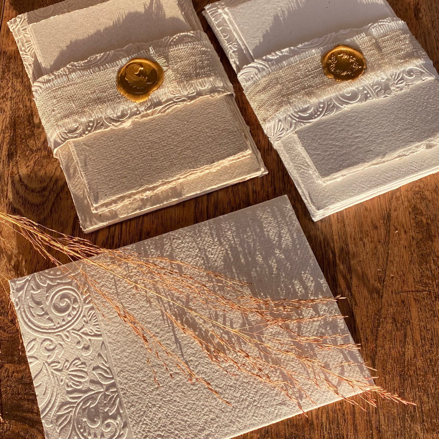 Handmade Cotton Paper Embossed Stationery - Notelets and Matching Envelopes